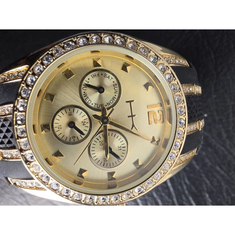 Wildlife by Heidi Klum Mens Dress Watch 38mm Gold Tone Day Date New Battery